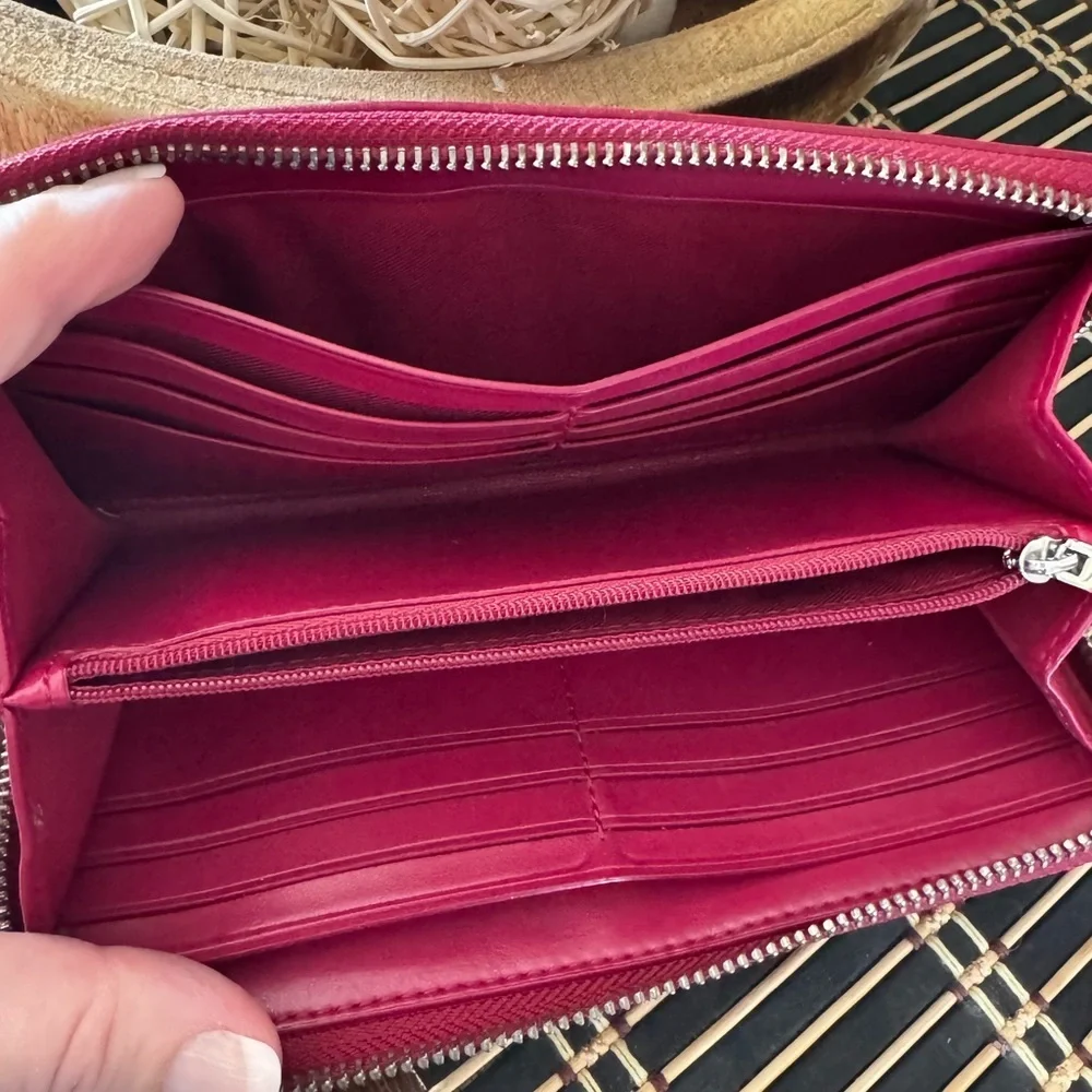 Coach Tan and Raspberry Pink Zip-Around Wallet